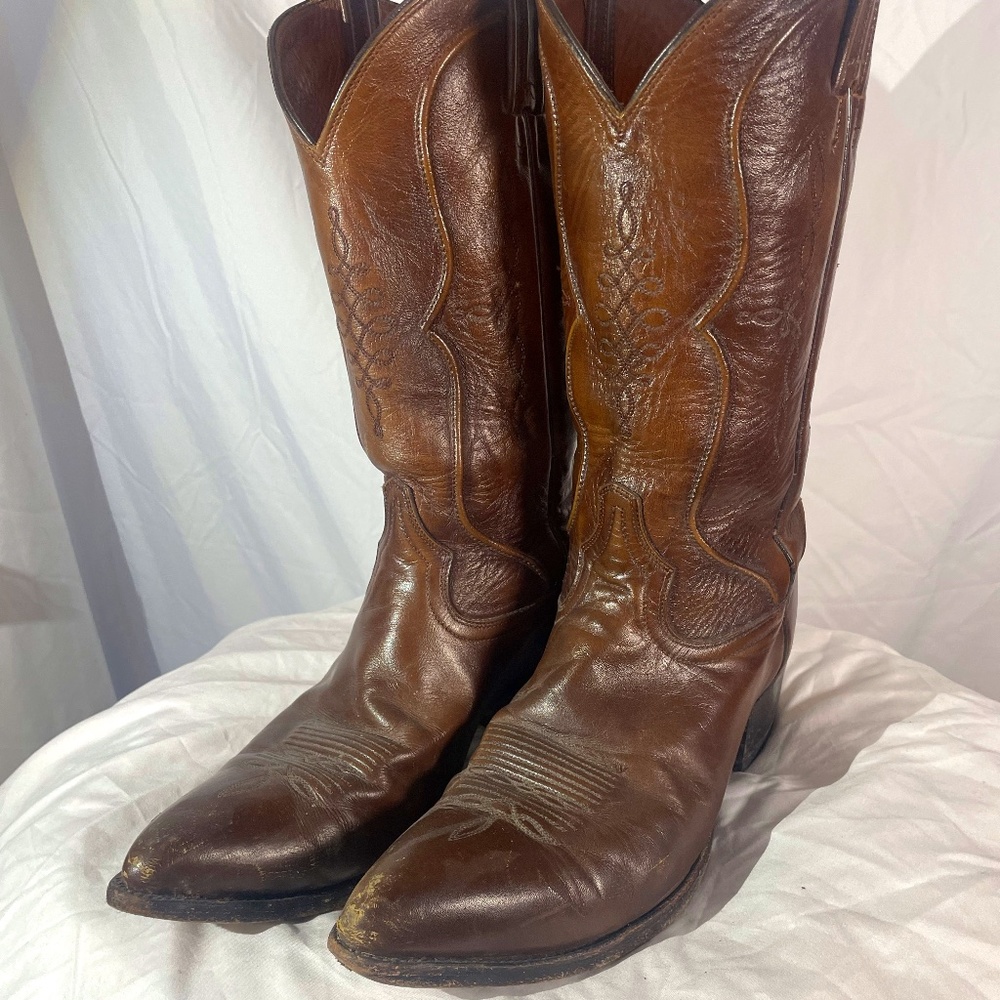 Brown leather Tony Lama cowboy boots